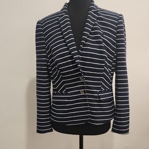 Vince Camuto Blue and White Striped Blazer with Notched Lapel